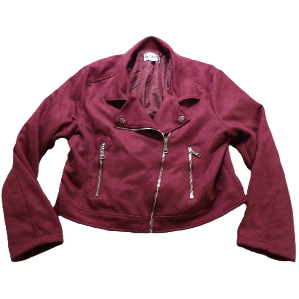 Vigoss Women XL Maroon Faux Suede Moto Biker Zip Jacket Burgundy Long Sleeve Top